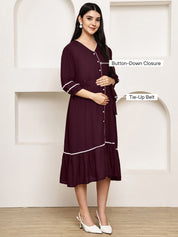Secret Wish Wine Solid Rayon Maternity Dress