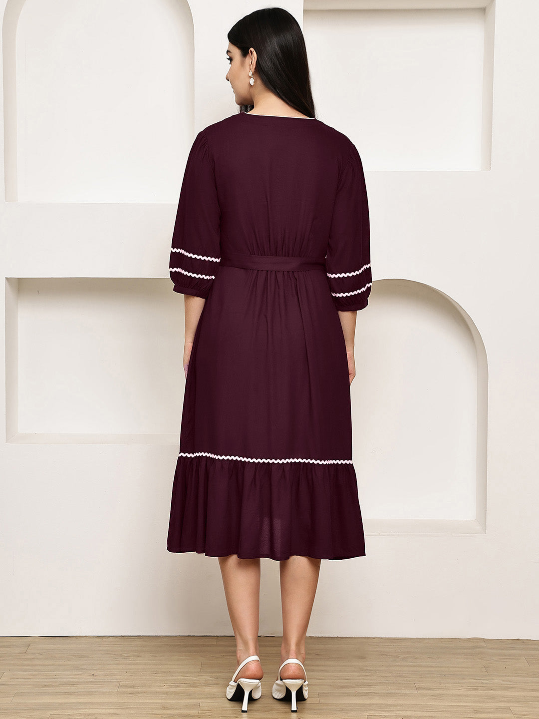 Secret Wish Wine Solid Rayon Maternity Dress