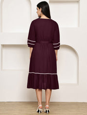 Secret Wish Wine Solid Rayon Maternity Dress