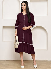 Secret Wish Wine Solid Rayon Maternity Dress
