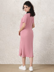 Pink Solid Ribbed Maternity Bodycon Dress