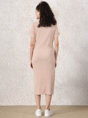 Beige & Black Solid Ribbed Maternity Bodycon Dress