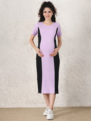 Lilac & Black Solid Ribbed Maternity Bodycon Dress