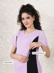 Lilac & Black Solid Ribbed Maternity Bodycon Dress