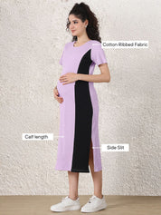 Lilac & Black Solid Ribbed Maternity Bodycon Dress