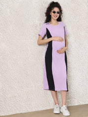Lilac & Black Solid Ribbed Maternity Bodycon Dress