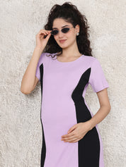 Lilac & Black Solid Ribbed Maternity Bodycon Dress