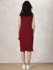 Maroon Solid Ribbed Maternity Bodycon Dress