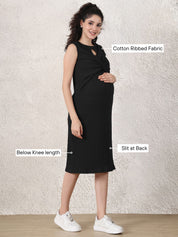 Black Solid Ribbed Maternity Bodycon Dress