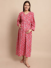 Pink Ethnic Printed Maternity Dress