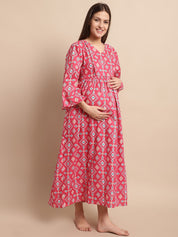 Pink Ethnic Printed Maternity Dress