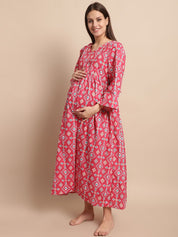 Pink Ethnic Printed Maternity Dress