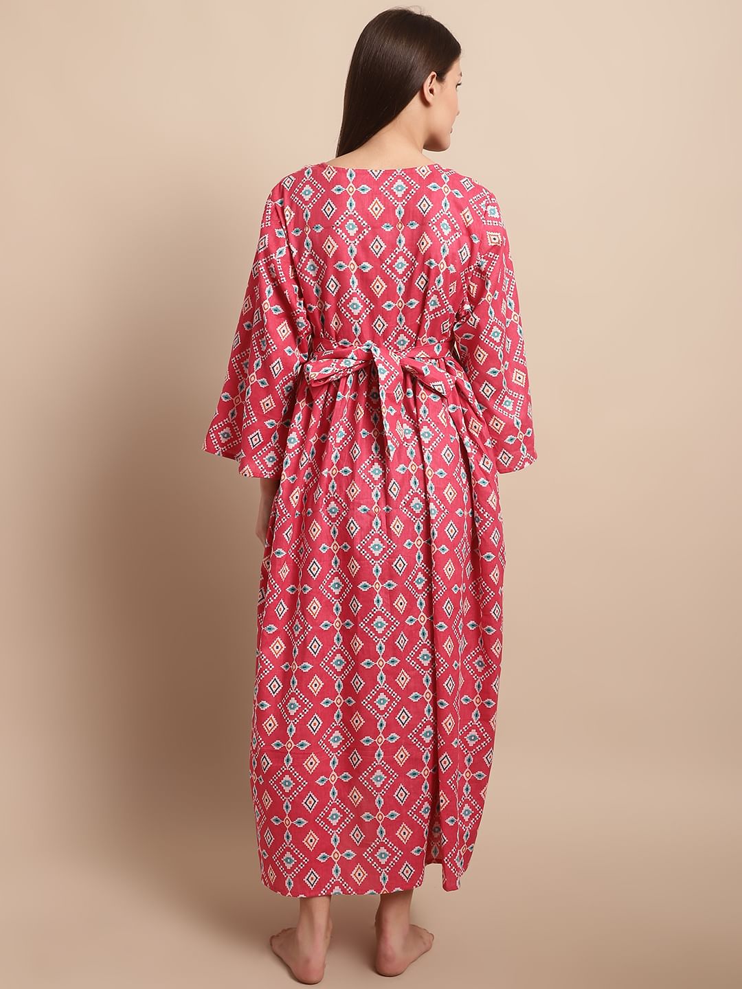 Pink Ethnic Printed Maternity Dress