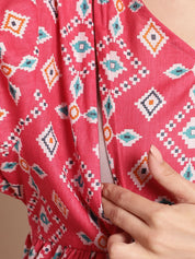 Pink Ethnic Printed Maternity Dress