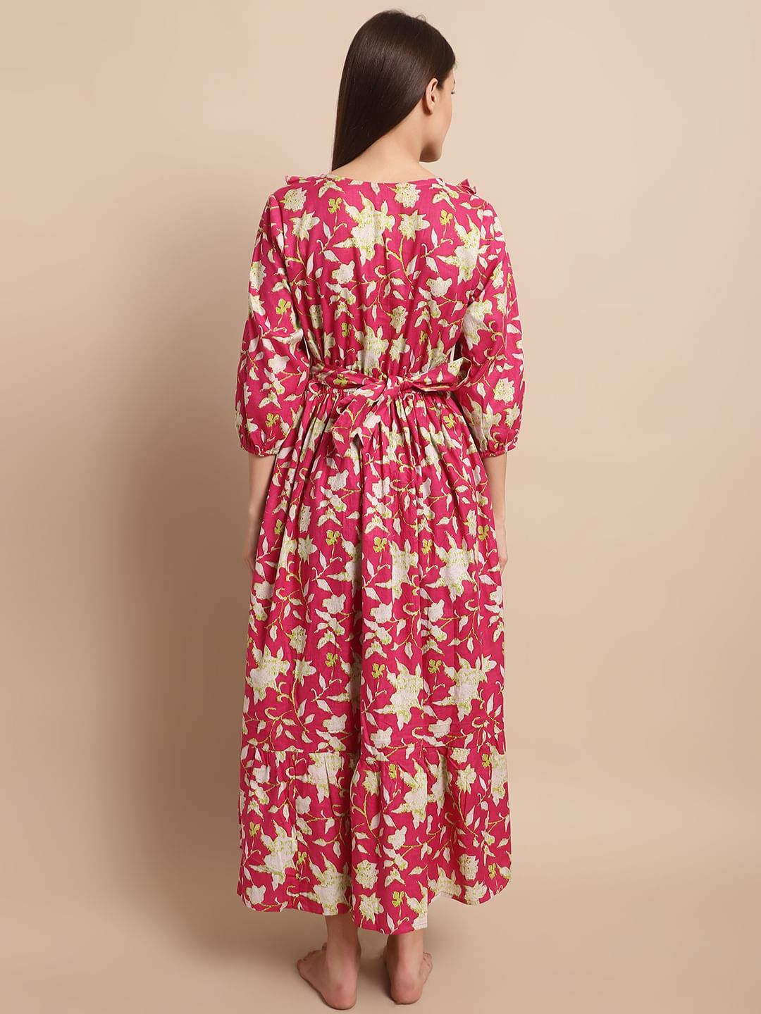 Pink Floral Printed Maternity Dress