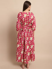 Pink Floral Printed Maternity Dress