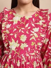 Pink Floral Printed Maternity Dress