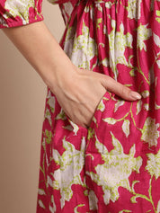 Pink Floral Printed Maternity Dress