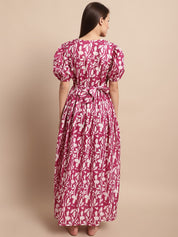Pink and White Floral Printed Maternity Dress