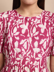 Pink and White Floral Printed Maternity Dress