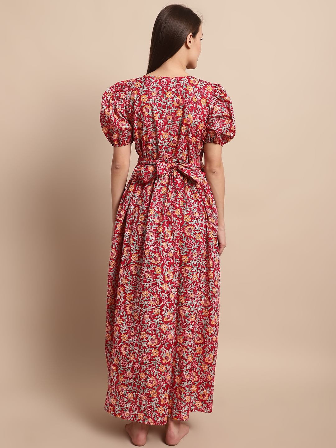 Maroon Floral Printed Maternity Dress