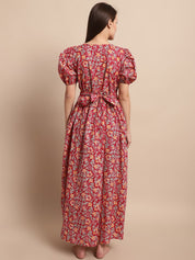 Maroon Floral Printed Maternity Dress