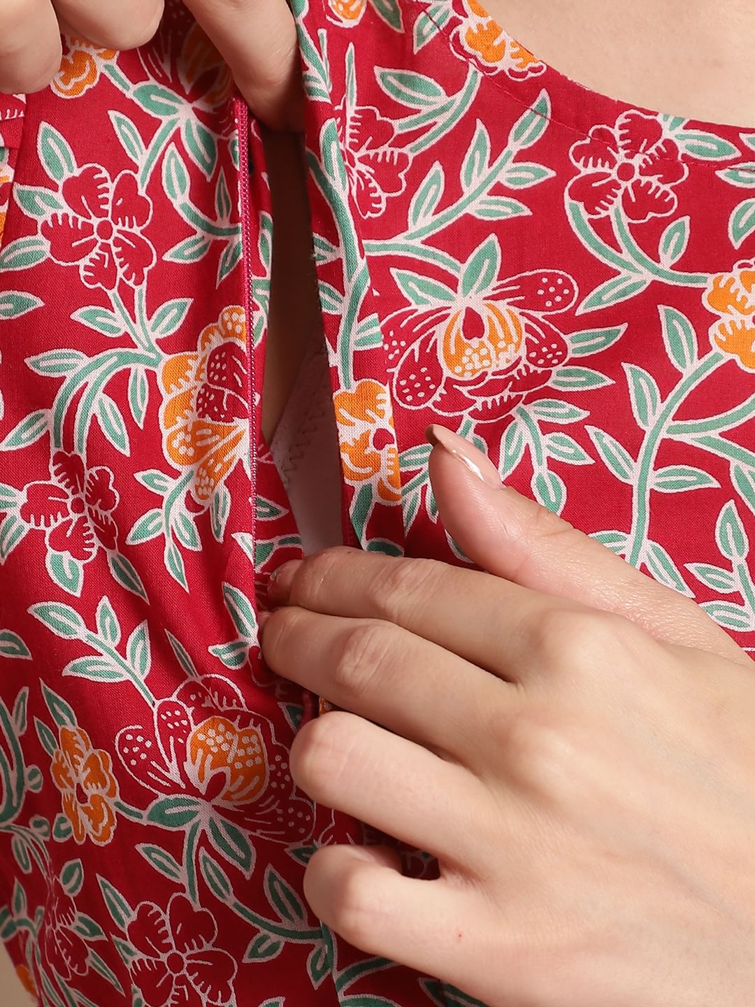 Maroon Floral Printed Maternity Dress