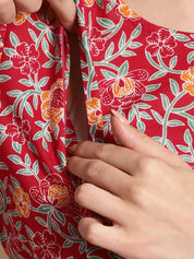 Maroon Floral Printed Maternity Dress