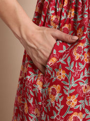 Maroon Floral Printed Maternity Dress