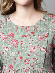 Green & Red Floral Maternity dress