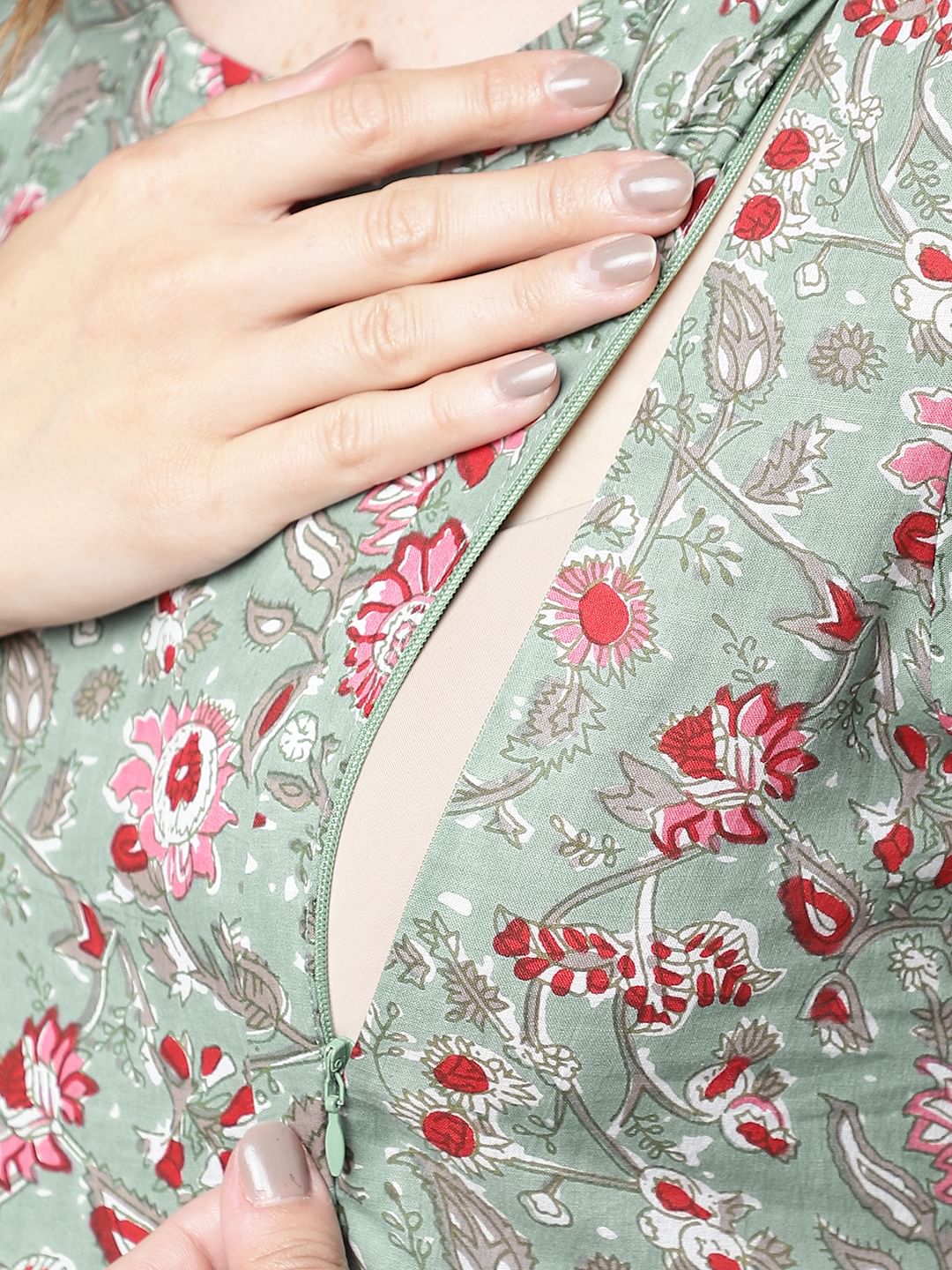 Green & Red Floral Maternity dress