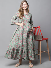 Green & Red Floral Maternity dress