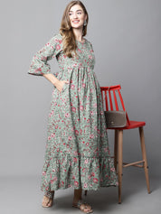 Green & Red Floral Maternity dress