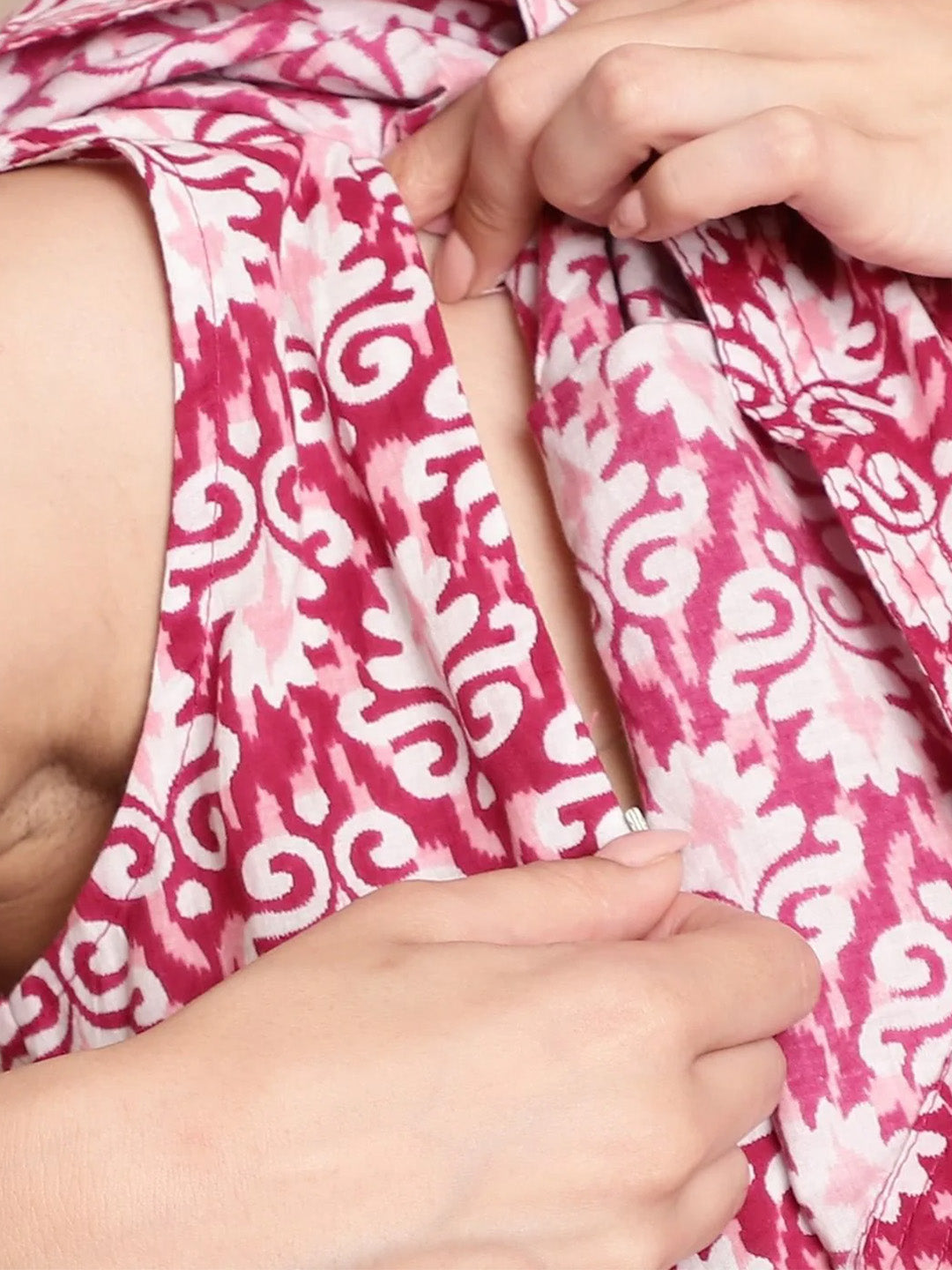 Pink & White Printed Maternity Dress