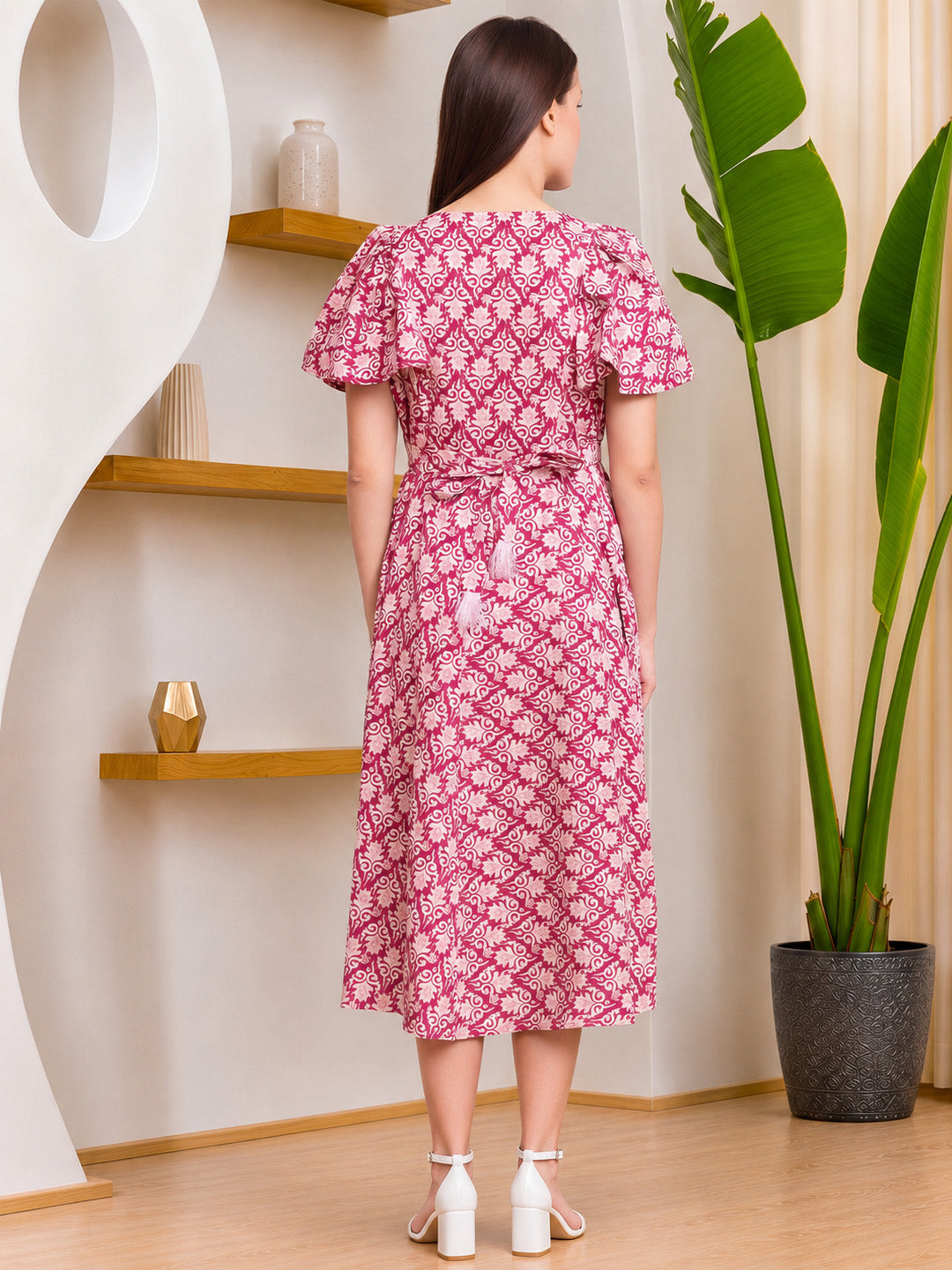 Pink & White Printed Maternity Dress