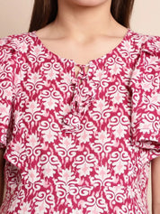 Pink & White Printed Maternity Dress
