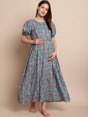 Blue & Peach Floral Maternity Dress