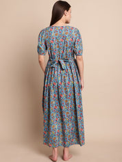Blue & Peach Floral Maternity Dress