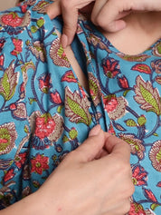 Blue & Peach Floral Maternity Dress