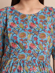 Blue & Peach Floral Maternity Dress