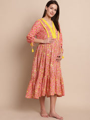 Peach & Yellow Floral Maternity Dress