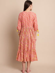 Peach & Yellow Floral Maternity Dress