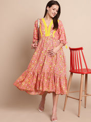 Peach & Yellow Floral Maternity Dress