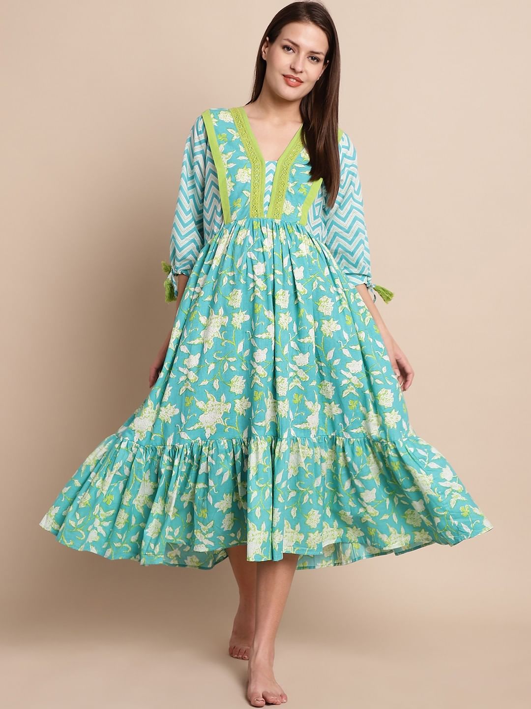 Turquoise & Yellow Floral Maternity Dress