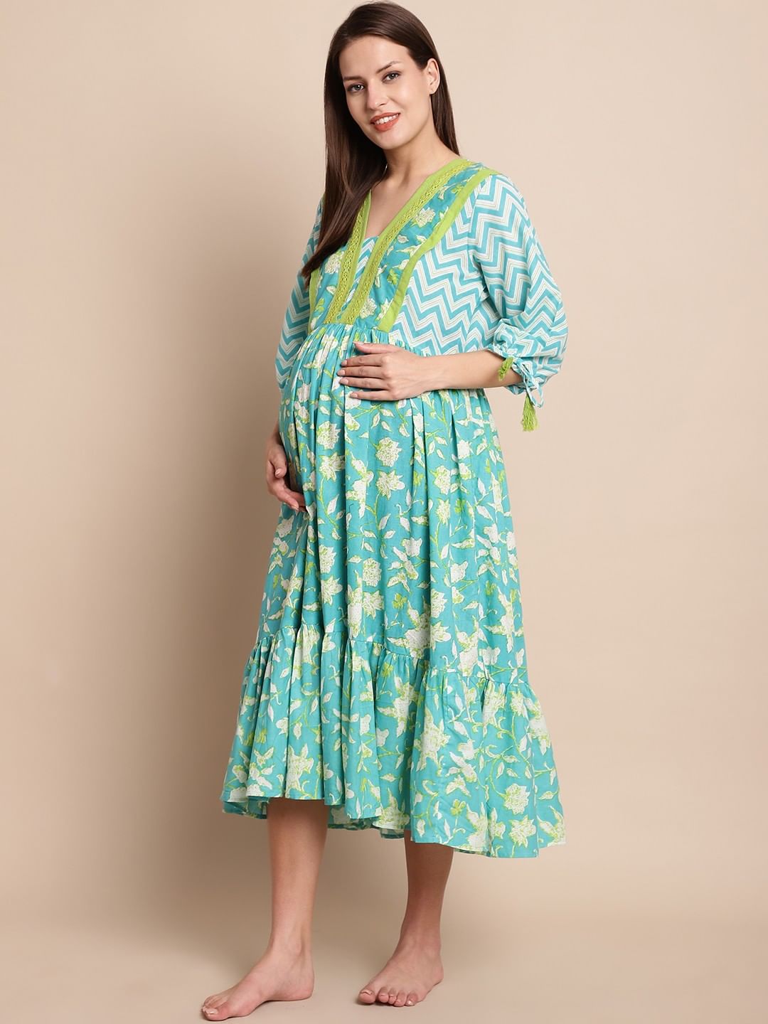 Turquoise & Yellow Floral Maternity Dress