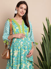 Turquoise & Yellow Floral Maternity Dress