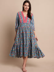 Blue & Peach Floral Maternity Dress