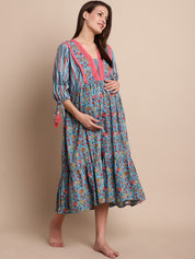 Blue & Peach Floral Maternity Dress