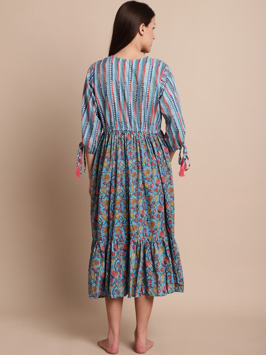 Blue & Peach Floral Maternity Dress