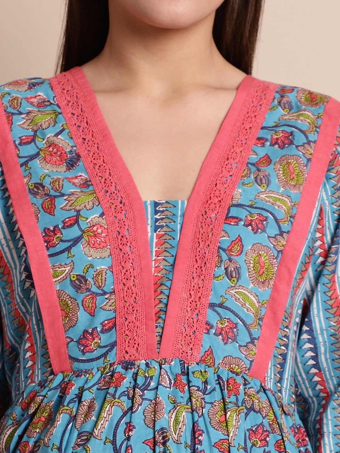 Blue & Peach Floral Maternity Dress